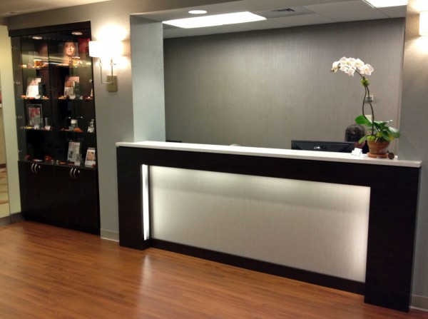 reception desk with lights